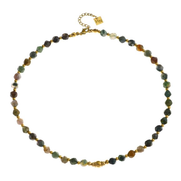 JULIETA Indian Agate Stones & 18K Gold Layered Beaded Chain Necklace - Picture 2 of 8